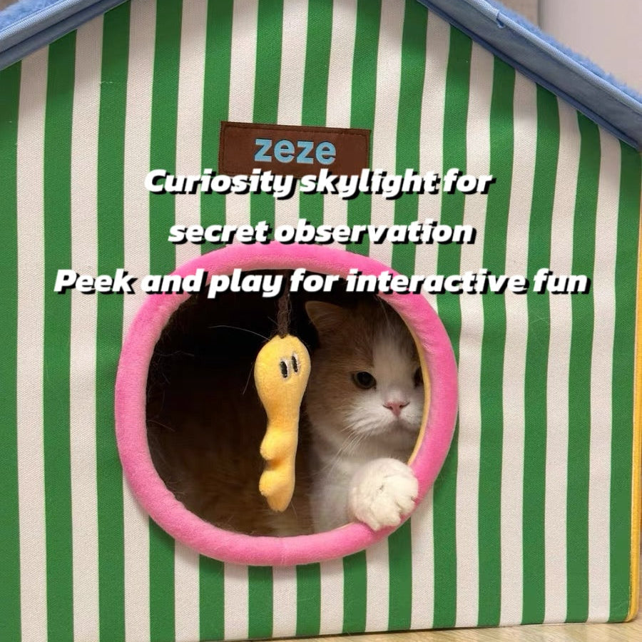 Zeze Foldable Cat House with Scratch Roof & Toy