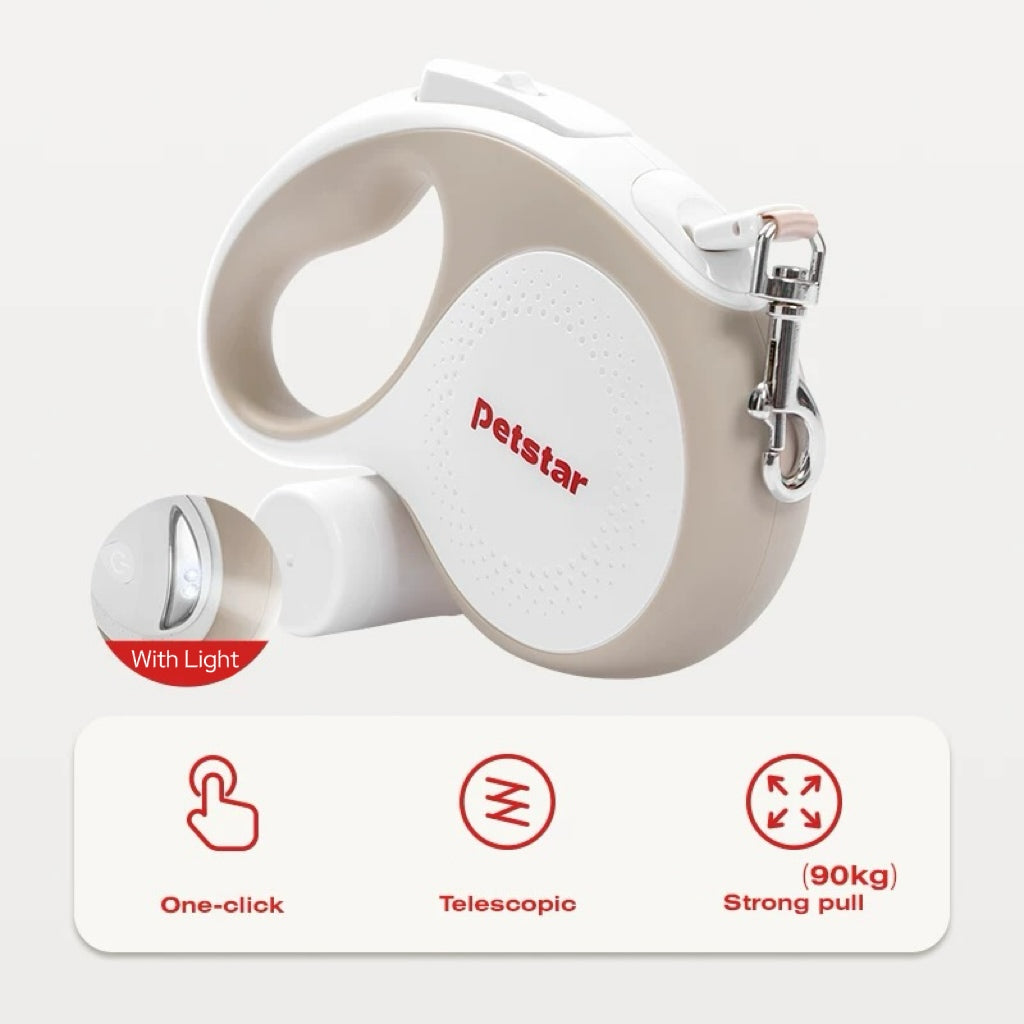 Petstar Retractable Pet Leash with Light & Waste Bag Holder