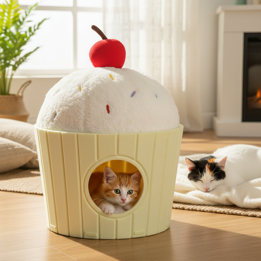 Foldable Cupcake Cat Bed with Washable Cushion,
