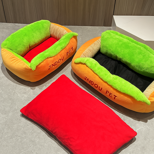 Hot Dog Shaped Pet Bed with Removable Cushion