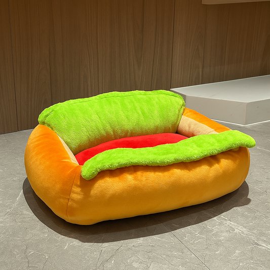 Hot Dog Shaped Pet Bed with Removable Cushion