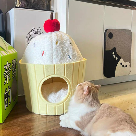 Foldable Cupcake Cat Bed with Washable Cushion,