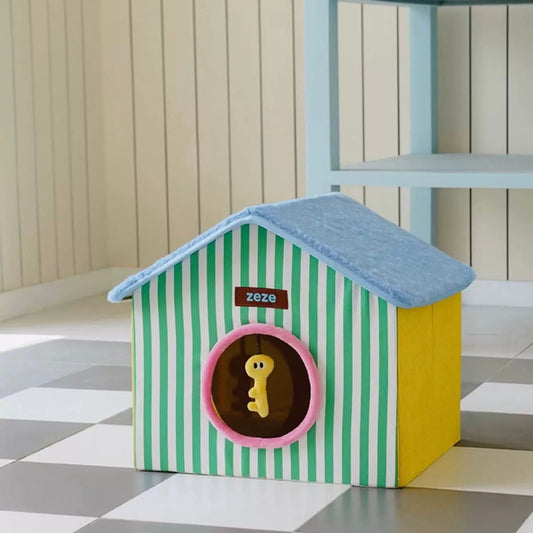 Zeze Foldable Cat House with Scratch Roof & Toy