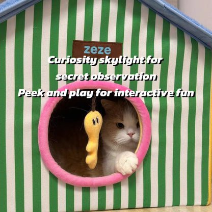 Zeze Foldable Cat House with Scratch Roof & Toy