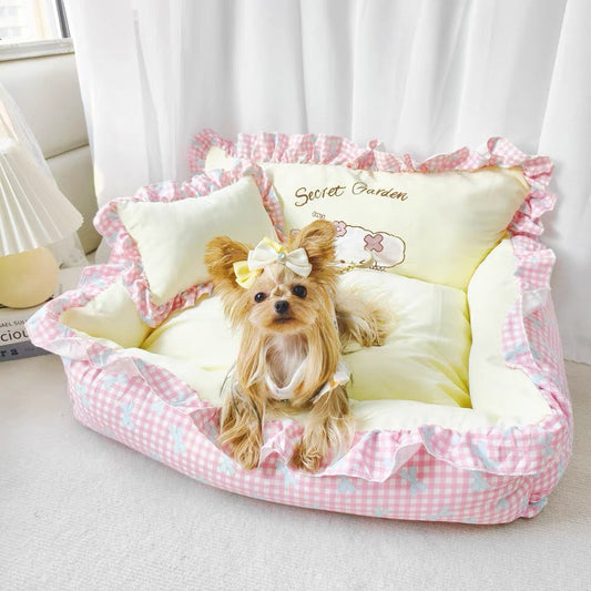 Washable Cozy Ruffled Pet Bed for All Size Pet