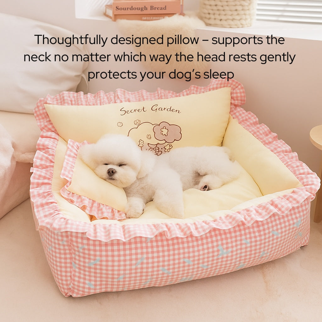 Washable Cozy Ruffled Pet Bed for All Size Pet