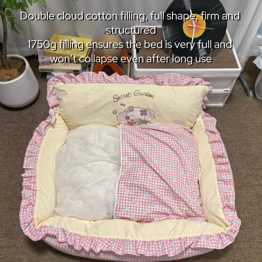 Washable Cozy Ruffled Pet Bed for All Size Pet