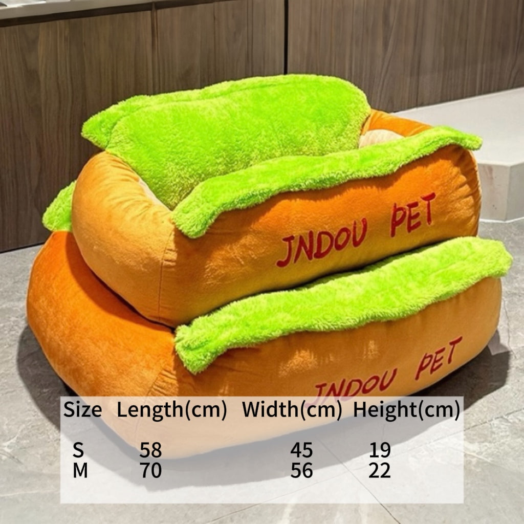 Hot Dog Shaped Pet Bed with Removable Cushion