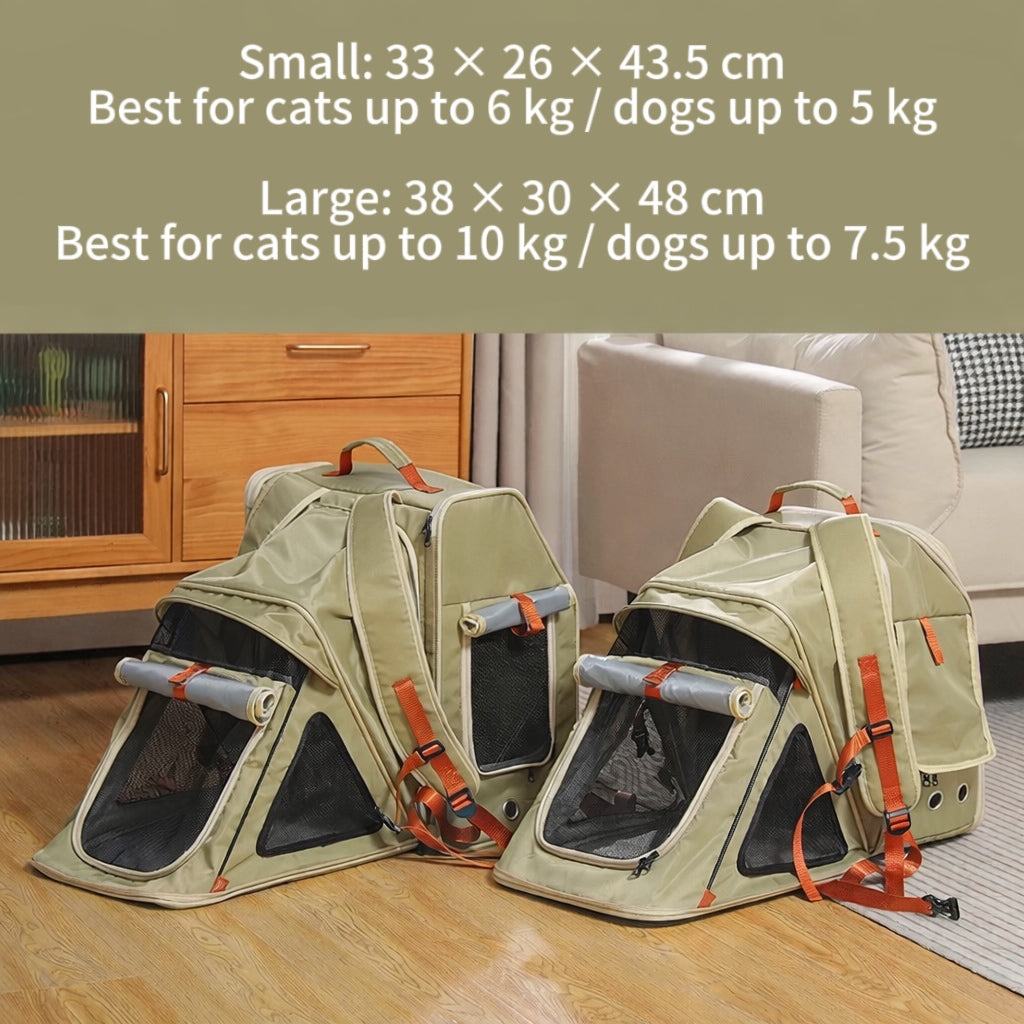 Cat and dog expandable backpack carrier size chart for small and large pets