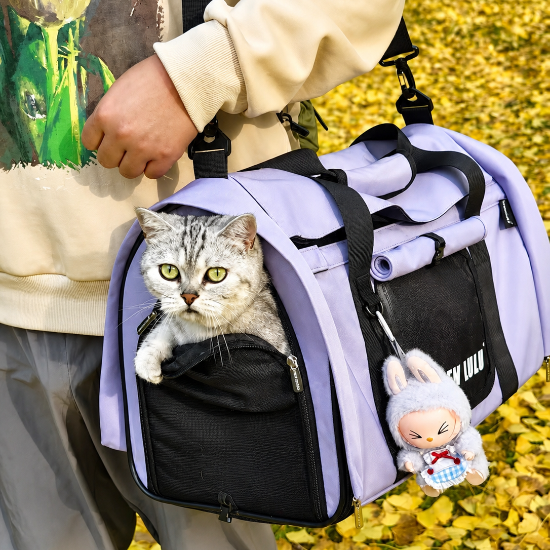 structured cat carrier bag for travel with shoulder strap and stable design