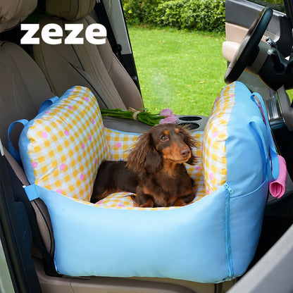 ZEZE cat carrier car seat with small dog secured safely in car for travel