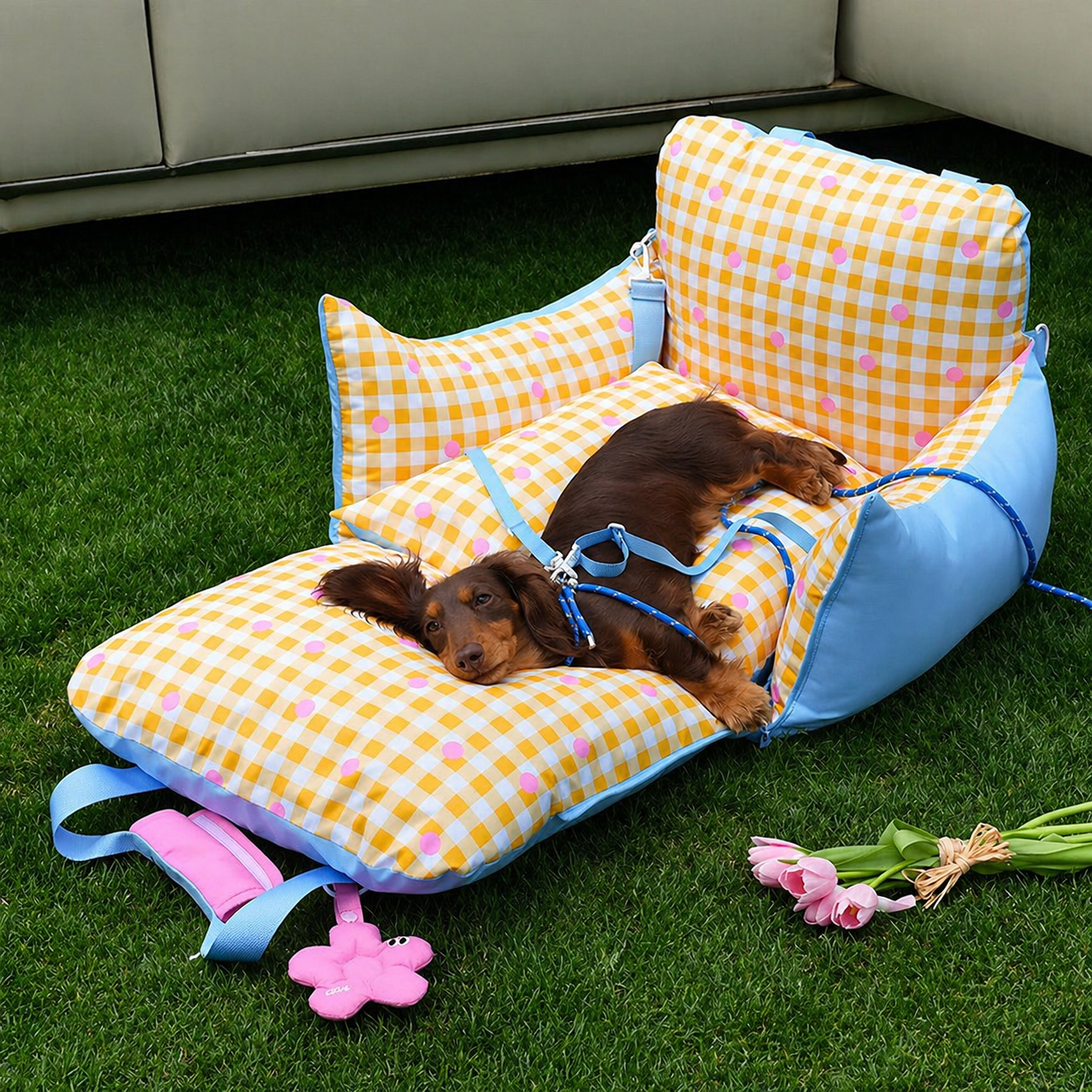 foldable cat travel bed used outdoors as a portable pet bed for rest